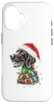 Coque pour iPhone 16 Chapeau de Père Noël allemand à poil court Lumières de Noël Chien Maman Papa