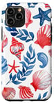 Coque pour iPhone 11 Pro Coquillage rouge et bleu - Été côtier - Étoile de mer - Femme