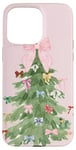 iPhone 15 Pro Max Coquette Pink Bow & Green Christmas Tree Soft Girl Holiday Case