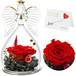 Qinqinxin Rose éternelle Cadeau Maman,Cadeau Fête des Mères, Fleur Eternelle avec Ange Figurine Cadeau Femme, Cadeau Anniversaire Femme,Cadeau Mamie,Rose Eternelle sous Cloche, Cadeau pour Maman/Mamie