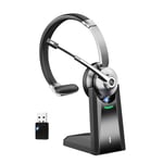 Bluetooth Headset, Wireless Headset with Microphone Noise Canceling & USB Dongle, On Ear Headphones with Charging Dock, PC Headset with Mute Button for Cell Phone/Meeting/Call Center/Office