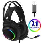 Casque de jeu 7.1 son surround avec microphone écouteurs USB filaire RGB Gamer casque pour PC Xbox One PS4-7.1 canal prise USB