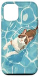 Coque pour iPhone 15 Chat en raquettes à neige dans l'eau de la piscine pour maman papa enfants