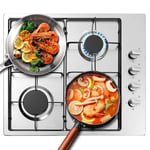 Staylux Cuisine à gaz encastrée avec 4 feux – Plaque de cuisson encastrée, en acier inoxydable, avec poignées latérales pour contrôle de la flamme, grilles en fonte, 50 x 58 cm