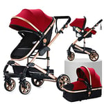 3 en 1 Poussette Combinée Poussette Canne Landau Poussette Citadine Poussette Système de Voyage pour Bébé Poussette Paysage Haute pour Bébé Inclinable Pliable Poussette Standard (739 Red)