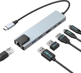 Hub Usb C,Station D'Accueil 6 En 1 Avec 100W Pd,4K@30Hz Hdmi,Rj45 Ethernet,5Gbps Usb 3.0,Usb 2.0,Usb C Pour Souris,Clavier,U Disk,Flash Drive,Mobile