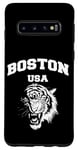 Coque pour Galaxy S10 Boston Massachusetts Illustration With Wild Graphic Tiger