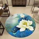 XiYou Tapis de Sol Tapis Rond Tapis d'intérieur, Style Chinois Lotus Print Paillasson antidérapant Plancher Chambre Salon Tapis de Jeu Tapis Trappeur de saleté (140cm)