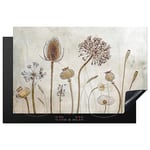 KitchenYeah© Protege Plaque Tapis Pour Induction 81x52 cm Decoration Cuisine Protection Vitrocéramique Pour Cuisiniere Fleurs - Aquarelle - Nature morte - Marron - Vintage