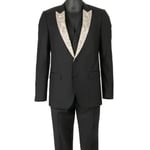 DOLCE & GABBANA Crystal Pearl 3 Piece MARTINI Suit Jacket Blazer Black Silver