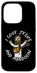 Coque pour iPhone 14 Pro I Love Jésus et Mandoline Chrétienne Worship Église Bluegrass