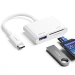 USB C SD Card Reader with USB 3.0 Port | JSAUX 3-in-1 USB C to Micro SD Memory Card Reader | Compatible with iPhone 16/ Pro Max/Pro/Plus, iPad Pro, MacBook Pro/Air, Galaxy S8 to S24