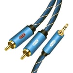 AuTech® 3M Câble RCA Jack Audio Stéréo Nylon Tressé Cordon 3.5mm Mâle 2RCA Mâle pour Amplificateur Chaîne HiFi Barre de Son - 3M