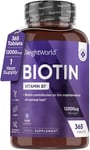 Biotin Hair Growth Supplement 12000mcg - 365 Vegan Tablets - D-Biotin