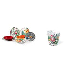 Excelsa Tropical Chic Service Table, Porcelaine, multicolore, 18 unités & Tropical Lot de 6 verres à eau, verre, décorations tropicales