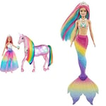 Barbie Dreamtopia Licorne Rose Lumières Magiques crinière Arc-en-Ciel, Sons et lumières et poupée Princesse & Dreamtopia poupée Sirène Magique avec Chevelure Arc-en-Ciel, Change de Couleur dans l'eau