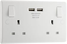 BG Electrical Double Switched 13 A Fast Charging Power Socket with Two USB Char