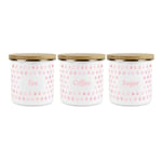 Purely Home Kitchen Polka Pink Food Storage Canister 3pc - Tea, Coffee & Sugar