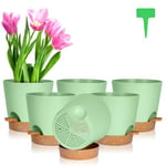 OFFCUP Lot de Pot de Fleur en Plastique, 6pcs Pots de Fleurs Auto-Arrosant, Pots de Plantes avec Trous De Drainage et Soucoupes Amovible pour d'Intérieur et d'Extérieur Jardins de Balcon -Vert 20cm