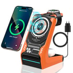 Wireless Charger, 3 in 1 Wireless Charging Station for iPhone, 15W Qi Fast Charge Magnetic charger for Samsung/iPhone 15 14 13 12 Pro Max, Apple Watch Series, AirPods 3 2 Pro, w/Adapter (orange)