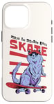 Coque pour iPhone 16 Pro Max Just Skate Fun Planche de skateboard rétro Motif chat Rouge