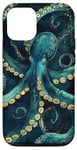 iPhone 13 Pro Intricate Blue Octopus Illustration on Dark Background Case