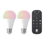 Eglo Connect.z Set of 2 Smart Home LED Light Bulbs E27, A60, ZigBee, app and Alexa Voice Control, with Remote Control, dimmable, Warm White-Cold White, RGB, 9 watts, Opal White Lightbulb