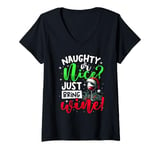 Womens Naughty Or Nice Just Bring Wine, Christmas Wine & Xmas Wine V-Neck T-Shirt