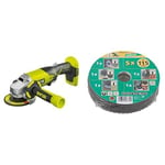 RYOBI - Meuleuse d'Angle Électrique Sans Fil 18V ONE+ Ø115mm - Utilisations sur Métal, Pierre, Parpaing& wolfcraft 1663000 Kit découverte de 5 Disques pour meuleuses ø 115 mm vert