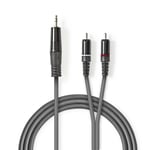 Nedis Stereo Audio kabel | 3.5 mm Hanstik | 2x RCA Hanstik | Nikkelplateret | 5.00 m | Runde | Mørkegrå | Kartonhylster