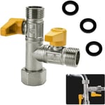 Vanne 3 Voie Raccord t Robinet wc Douchette g 1/2 Vanne de Dérivation de Douche Valve en Laiton avec 3 Rondelles en Caoutchouc pour Salle de Bain,