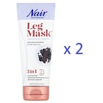 2 X NAIR LEG MASK DEPILATORY CREAM 3-in-1 HAIR REMOVER WITH CHARCOAL 180ML