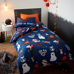 Catherine Lansfield Bedding Halloween Dogs Glow in the Dark Double Duvet Cover Set with Pillowcases Blue