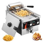 VEVOR Friteuse commerciale 3000 W, friteuses à bain d'huile électrique avec panier, en acier inox épaissi, 5,9 L, avec contrôle du temps et de la température, pour cuisine, restaurant, café, argenté