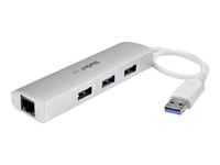 Startech.Com 3-Port Usb 3.0 Hub With Gigabit Ethernet - Up To 5Gbps - Portable Usb Port Expander With Built-In Cable (St3300g3ua) - Hub - 3 X Superspeed Usb 3.0 + 1 X 10/100/1000