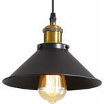 Goeco - Suspension Luminaire Industrielle Lustre Plafonnier Noir, Φ22 cm pour ampoules E27 Lustre Plafonnier Vintage Culot Abat-jour en Métal 1 pièce