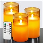 ILEEDear Bougies LED,Verre Doré Bougie Led Flamme Vacillante, Lot De 3 (10cm, 12.5cm, 15cm), Avec Vacillement Des Flammes Très Réaliste, Bougie Decorative, Halloween Decoration, Aesthetic Room Decor