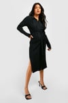 Maternity Plisse Belted Shirt Midi Dress