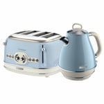 Jug Kettle & 4 Slice Toaster Set, Blue Vintage Style, Ariete