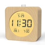 aboveClock Réveil Numérique en Bois, Réveil Matin LCD Horloge Numérique avec Affichage Date, Température, Fonction Snooze, Rétro-éclairé, Alimenté par Pile, Bois Clair