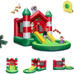 Goplus - Château Gonflable Thème Noël pour Enfant 3-10 Ans, Toboggan Piscine Structure Gonflable avec Sac de Transport Jusqu'à 135KG,390x210x220CM