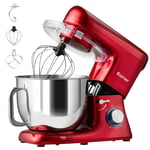 COSTWAY Stand Mixer, 1400W Food Mixers with 7L Stainless Steel Bowl, Dough Hook, Whisk & Beater, 6 Speeds Kitchen Electric Mixing Machine (Red)