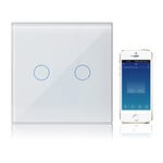 KETOTEK WiFi Interrupteur Tactile Connecté 2 Gang 1 Voies Compatible avec Alexa, Interrupteur Lumineux Mural Tuya Smart Life App Intelligent Contrôle