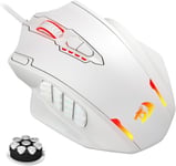 M908 Impact RGB LED MMO Mouse avec Boutons latéraux Souris de Jeu Optique Filaire avec 12 400 DPI, Haute précision, 20 Boutons programmables, Blanc