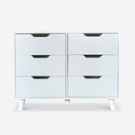 Commode armoire chambre salon 6 tiroirs blanc Kamil