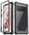 Poetic Guardian Case Compatible with Pixel 6 Pro 5G, Built-in Screen Protector Work with Fingerprint ID, Full Body Hybrid Shockproof Protective Rugged Clear Bumper Cover Case, Black/Clear