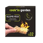 Cook'in garden, FL400, Boïte 32 Allume-Feux pour Barbecue, Cheminée, Poêle, Brasero - Laine de Bois, Naturel et Inodore, Allumage Facile, Certifié 100% FSC