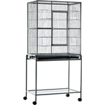 PawHut Cage à Oiseaux Portable avec 4 Mangeoires et 4 Perchoirs Pratique 81 x 48 x 163 cm Noir et Gris