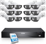 ZOSI 4K PoE Kit Caméra de Surveillance 12pcs 8MP Caméra 16CH 4K NVR avec 4To