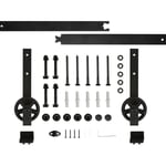 Système de Porte Coulissante, Kit de Rail pour Porte Coulissante, Rail + Roulette, 200 cm, Grande Roue, Noir